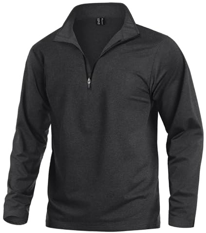 KEFITEVD Men's Quarter 1/4 Zip Pullover Dry Fit Golf Long Sleeve Black L