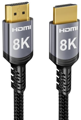 Sniokco 8K HDMI 2.1 Cable 15M, 48Gbps High Speed HDMI® Cable 0.01ms 4K 240Hz 165Hz 120Hz 8K 60Hz eARC Netflix HDCP 2.3 2.2 DTS:X HDR10+ Soundbar PC TV Monitor Projector Roku Sky-Q PS5 X-box Blu-ray