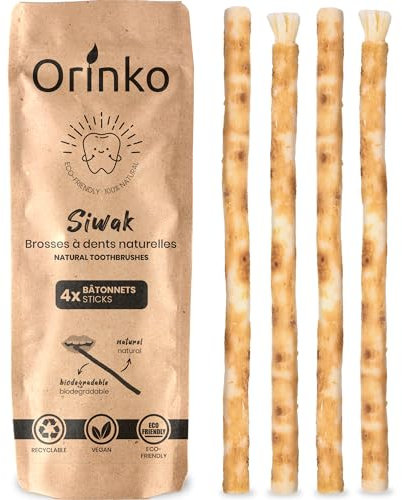 ORINKO® Siwak per Denti Naturale x4 - Spazzolino Ecologico per Pulizia e Sbiancamento Denti - Miswak Africano per Cura Naturale - Bastoncini di Araak per Igiene Orale - Alternativa Sostenibile