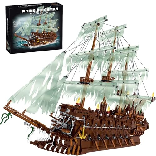 JOMIOD Piratenschiff Technik Bausteine Modell, Fliegender Holländer groß Piratenschiff Bausatz, 3658 Klemmbausteine MOC Schiff Segelschiff Spielzeug Modular Buildings Kompatibel mit Lgo