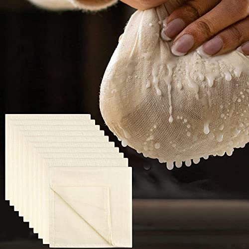 Refrung 10 Stück Seihtuch Passiertuch 50 x 50cm Käsetuch Filtertücher Waschbarem Filtertuch Siebtuch Wiederverwendbarem Cheesecloth Filter Cloth Tuch für Beeren Nussmilch Suppe Käse Joghurt Saft