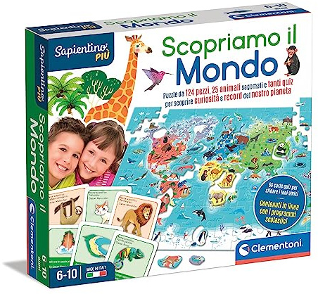 Clementoni - 16597 - Sapientino più - Scopriamo Il Mondo - Gioco Educativo sulla Geografia, Puzzle Planisfero per Bambini dai 6 Anni (Gioco in Italiano), Made in Italy
