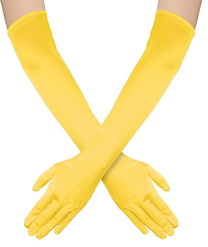 NQEUEPN Gants Longs Femme 52cm, Satin Opéra Extensibles Années 1920, Soins des Mains Hydratants pour Femmes Filles, Soirées Dansantes (Jaune)