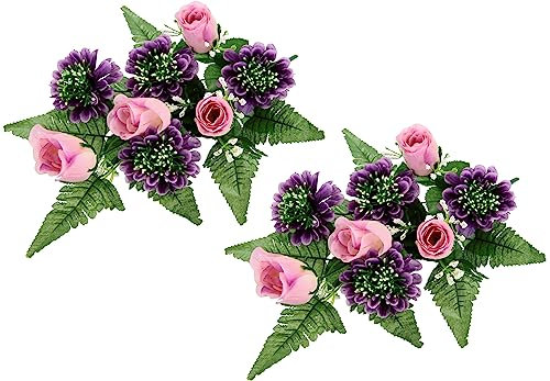 Flair Flower Kunstblumenstrauß mit künstlichen Rosen Lilien Aufleger Gesteck Rose Kunstblume Arrangement Bouquet Strauß Grabdekoration Grableger Grabschmuck Grabblume Friedhofsgesteck, Rosen/Gerbera