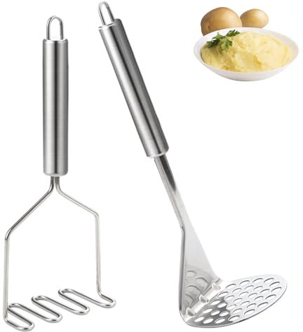 2 Piezas Prensador de Patatas de Acero Inoxidable, Machacador de Patatas Manual, Triturador Aplastador de Patatas, Potato Masher Prensa Patatas para Pure para Calabaza, Patata Dulce, Frutas, Verduras
