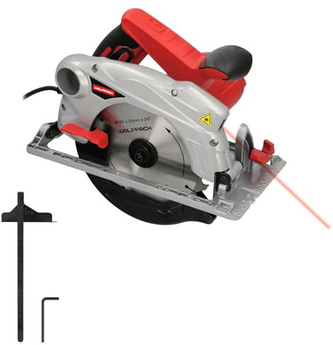 WOLFPACK LINEA PROFESIONAL Sierra Circular 1300 Watt. Con Laser Disco 185 mm. 4.700 RPM Corte Inglete Regulador de Profundidad. Ingletadora, Sierra Madera