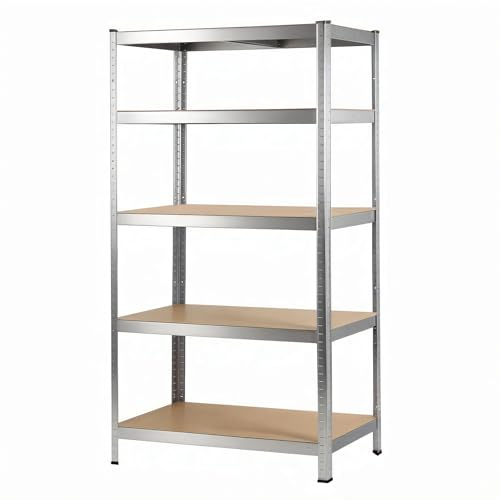 Panana 5 Tier Heavy Duty Boltless Metal Shelving Storage Rack Shelf 180cm/150cm Garage Home (Silver, H 180 x W 100 x D 40 cm)
