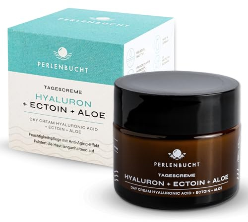 Tagescreme mit Hyaluron, Ectoin & Aloe Vera – Feuchtigkeitscreme für empfindliche & trockene Haut – Anti-Aging Pflege für Damen & Herren – Vegan & parfumfrei – 50ml – PERLENBUCHT