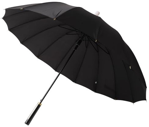 Jiawu Großer Regenschirm, Robuster, Gerader Regenschirm für Herren für den Außenbereich (BLACK)