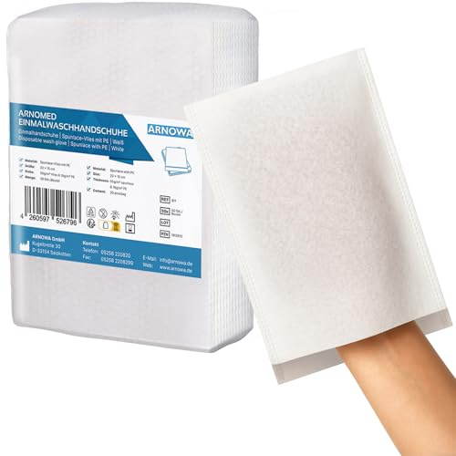 50x ARNOMED® Gant de Toilette Jetable en Molleton Hydrofuge, Gants de Toilette Jetable pour Adultes & Bébés, Gant de Toilettes Jetable Doux & Souple, Gant de Toilette Jetable Usage Unique