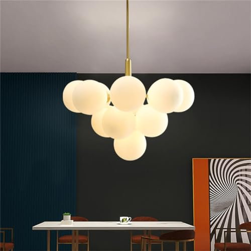 Pendelleuchte Matt Weiß Glaskugel Hängeleuchte Esszimmerlampe 5 Flammig Globe G9 Modern Hängelampe Metall Pendellampe Höhenverstellbar Für Schlafzimmer Wohnzimmer Küche Flur Deckenleuchte (Größe : 1
