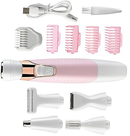 5-in-1 Damen Augenbrauentrimmer, Aufladbarer Haarschneider aus Abs | Abwaschbar, Leichtes Design für Gesichtshaare, 5-in-1 Multifunktion für Frauen und Damen