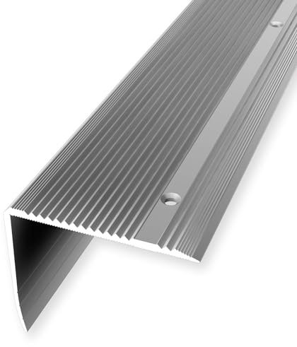 Winkelprofil 55 x 70 x 1000 mm Treppenprofil Treppenkante Treppenkantenprofil Aluminium eloxiert Geriffelt Versenkt Gebohrt Silber