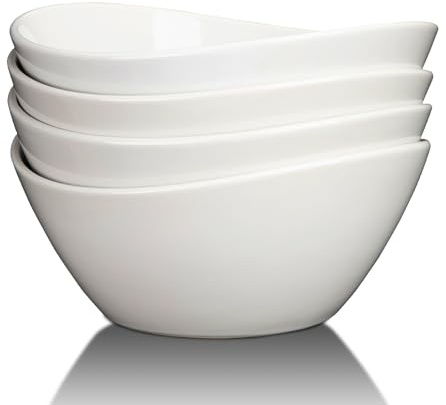 GarveeHome 8 in Ceramic Deep Soup Bowls & Salad Bowls - 42 oz Large Bowls Set of 4 for Kitchen - White Ceramic Serving Bowls for Salads, Cereal, Soup, Dishwasher & Microwave Safe