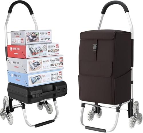 Einkaufstrolley klappbar mit Rädern, Einkaufswagen Portable Trolley Bag, Utility Cart Heavy Duty Stair Cartswith Detachable Bag, Stair Climbing Grocery Trolley(Brown)