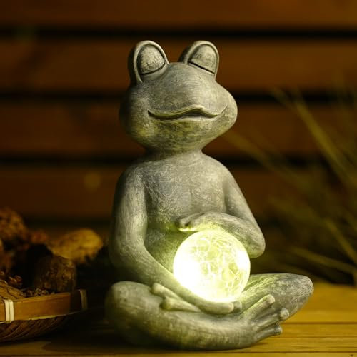 Solar Frosch Statue für Außenbereich - Meditierende Yoga Figur mit Solarkugel, Zen Garten Deko und Geschenke für Frauen, Mutter, Zuhause