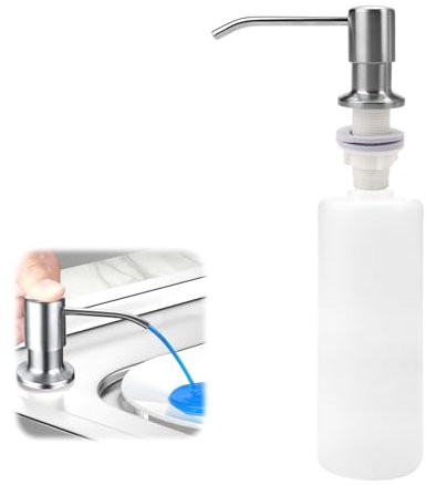 Seifenspender Einbau Küche, 350ml Spülmittelspender Einbau, 360° Seifenspender Edelstahl, Shampoo Duschgel Geschirrspülmittel Spender, Nachfüllbar Push Soap Dispenser für Spülbecken Küchenspüle Bad