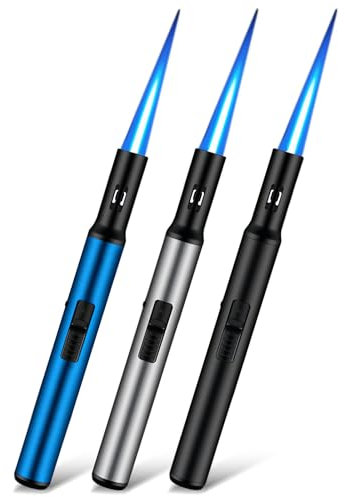 3 mecheros de gas rellenables, encendedor, llama de chorro, largo de 19 cm, resistente al viento, para velas, cocina, camping, barbacoa, chimenea, regalos para hombres (sin gas)
