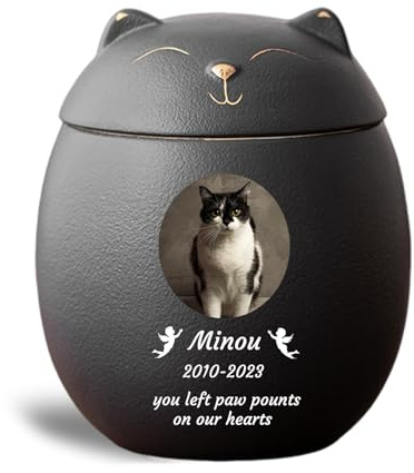 WXMYOZR Haustier Urnen für Katzen Asche personalisiert, Katze Urnen für Asche anpassbar, keramische Katze-förmige Urne Haustier Einäscherung Urnen Katze Memorial Keepsake Urnen,Schwarz,Little