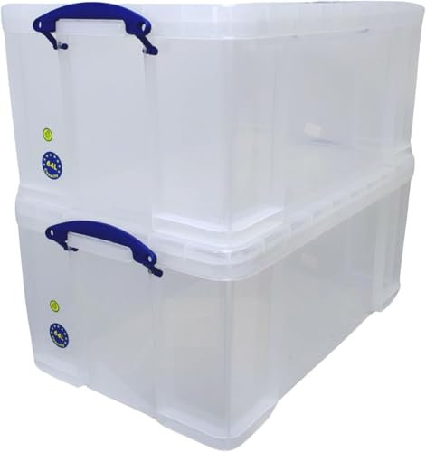 Really Useful Box Plastic Storage 64 Litre Clear (Pack of 2)