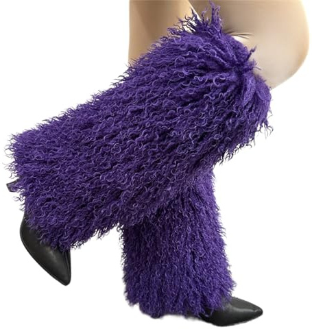 YUZIMEI Calcetines para mujer, para otoño e invierno, calentadores de piernas peludos, calcetines de pantorrilla, color liso, mullida, para calentar los pies, color morado