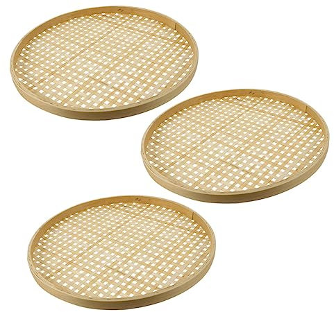 Cabilock Lot de 3 Paniers Tamis en Bambou Naturel Tissé Main pour Fruits et Légumes Résistants à L'usure et Rangement Pratique Chez Soi