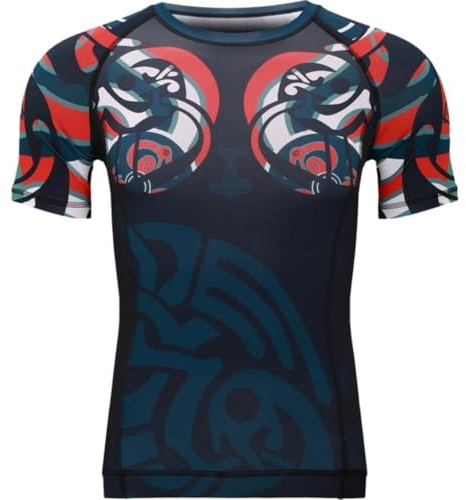 Hardcore Training Rash Guard Uomo Maglietta a Compressione MMA BJJ Arti Marziali Boxe Fitness Grappling No Gi