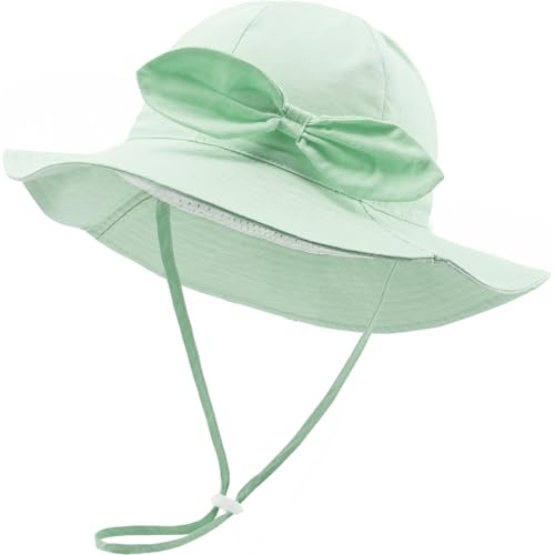 DRESHOW Baby Solhatt Småbarn Solskydd Strandmössa med Båge Unisex Sommarhatt med Hakrem UPF 50+