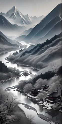 Malen Nach Zahlen Graue Landschaft Malen Nach Zahlen Kinder, XXL DIY Malen Nach Zahlen Erwachsene Ölgemälde Set, mit 3-Pinseln und Acrylfarbe für Anfänger Geschenke und Home Wand Dekor 40x90cm T-764