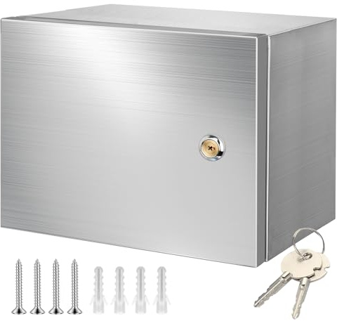 CHENGPI Edelstahl 304 Schaltschrank Verteilerkästen mit 1 * 2P Leckschalter 32A Europäische Steckdose 250V/16A und Einphasenmikrometer,Wandmontiert Gehäuse für den Außen-/Innenbereich mit Schloss