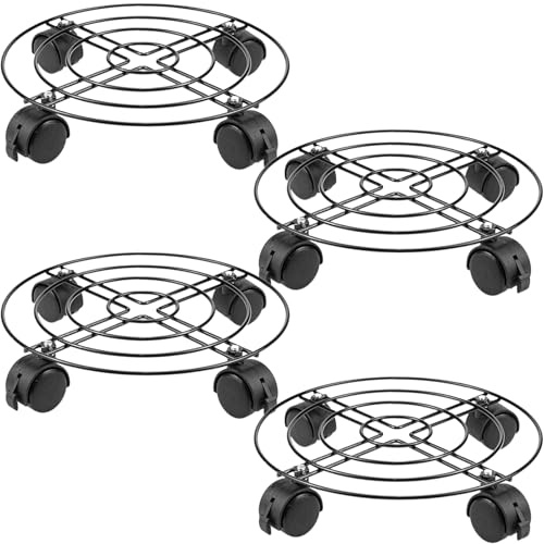 Tosnail 4 Pack Plant Caddy, 27 cm, Round Metal Plant Dolly Plant Stand Plant Holder Wheels, Black