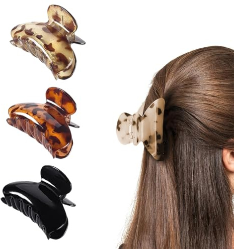 GGUFAY Set di 3 Mollettone Capelli Donna, Medio Pinza Capelli in Plastica Leopardate con Artigli Spessi,Ciappo per Capelli Antiscivolo,Mollettone Capelli per Donne e Ragazze