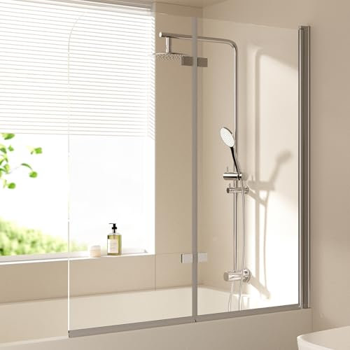 EMKE Vasca da bagno pieghevole per vasca da bagno, 120 x 140 cm, 2 pezzi, divisorio per doccia per vasca da bagno, 6 mm, vetro di sicurezza