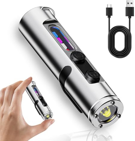 Torcia elettrica EDC 500 lumen rompivetro torcia LED ricaricabile USB fino a 10 ore, portatile mini torce da campeggio con 5 modalità, impermeabile base magnetica design clip per servizi di soccorso