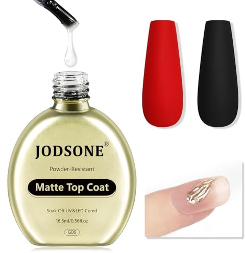JODSONE Matt gel Top Coat – 16,5 ml pulverbeständig No Wipe Gel Top Coat för krom pulvernagelkonst, slät, matt finish, U V-härdning krävs