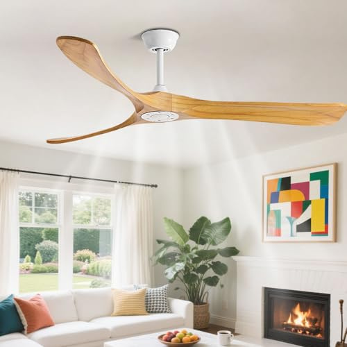IBalody Ventilatore da soffitto in Legno Senza Luce Telecomando a 6 velocità Ventilatori da soffitto silenziosi Ventilatore da soffitto Moderno per Interni Senza Luce per Camera da Letto Soggiorno