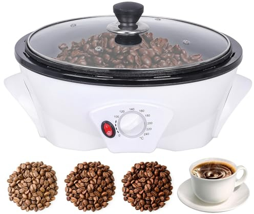 WhAeoy 1200W Electric Coffee Bean Roaster for Home Use, 800g Large Capacity Automatic Coffee Roasters, Temperature Control (0-240℃), Non-Stick, Transparent Viewing, for Beginner Roasting,White