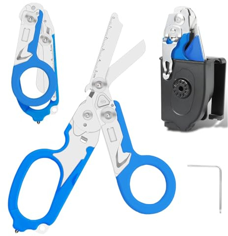 6 in 1 Multi-Function Pieghevole Forbici Trauma con Fondina Compatibile, Forbici di Risposta di Emergenza, Pinze Tattiche Pieghevoli Con Taglierina Cinghia E Interruttore Vetro Per Soccorso