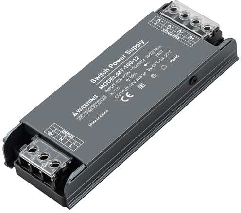 Muzveik LED Trafo 12V 100W 8.3A, LED Netzteil 230V auf 12V DC, Flacher Transformator Für LED-Streifen, Spots und Innenbeleuchtung