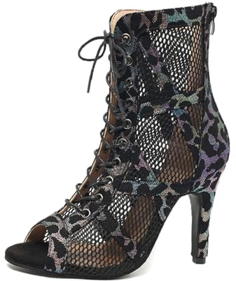 Escarpins Femme Sexy Escarpins Noir Mesh Stiletto Talons Hauts Heels Dance Class Sandales à Talons Hauts Escarpin Lacets avec Bouche de Poisson Chaussures Sandale Confort 7-10cm 35-43, Schwarz