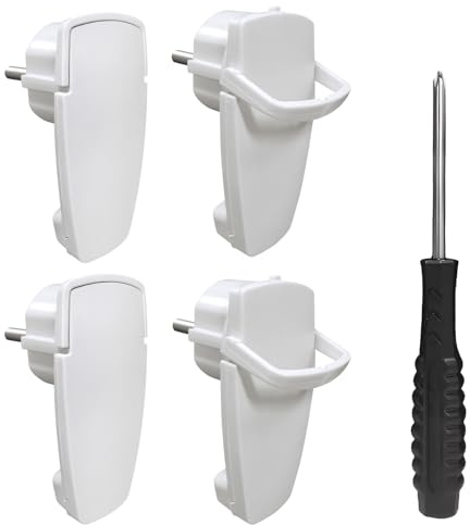 [4 Stück] Elektrische Schuko Stecker, Extra-Flach Winkelstecker mit Klappgriff, 250V 16A für Kabel bis 3x1,5 mm² Flachstecker Eurostecker, Weiß
