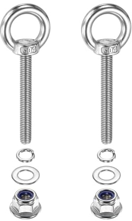 PATIKIL M8 x 60mm Boulon À Œil À Épaulement, 2 Pcs 304 Acier Inoxydable Anneau De Levage Boulon À Œil Fileté Avec Écrous Autofreinés À Collerette Ressorts Et Rondelles Plates