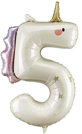 HIKIhooray XXL Einhorn Zahlenballon 5 – Holografischer Folienballon 93 cm für Kindergeburtstag