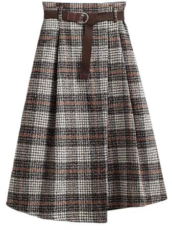 Genérico Faldas Mujer Invierno Tallas Grandes,Falda Larga Informal de Estilo Retro para Mujer con Diseño Clásico a Cuadros y Cintura Alta con Cremallera