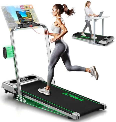 Laufband für Zuhause, FOUSAE 5 in 1 Walking Pad, 12km/h Klappbar Laufband mit 9% Steigung, 2.75HP Walking Machine mit LED-Anzeige, Fernbedienung und App, 12 HIIT, Bis 160 kg, Keine Installation