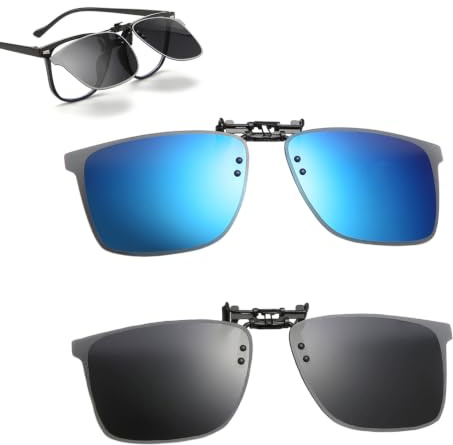 Dexpally 2 Pièces Clip Lunettes de Soleil Polarisées à Clipser Clip Solaire pour Lunettes de Vue UV400 Polarized Sunglasses Clips 180° Flip Up Clips Lunettes de Soleil pour Hommes Femmes