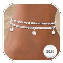 Miss Chipmunk Anklet for Women Layered Waterproof Ankle Bracelet(Silver 4)
