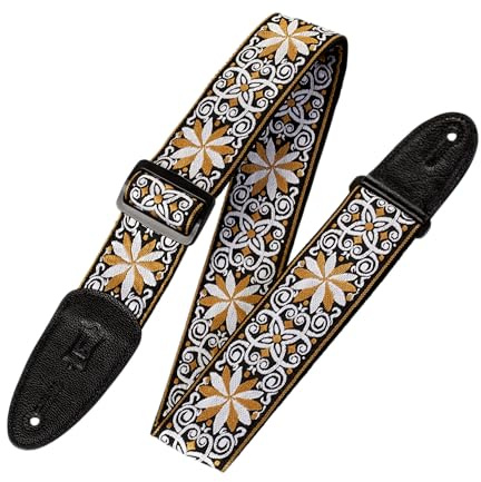 Levy's M8HT-13 Sangle de Guitare Jacquard Weave Poly Back & Leather Ends 2 60's Hootenanny - Style 13