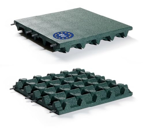 Gartenpirat Fallschutzmatte 50x50 cm Stärke 65 mm grün Gummimatte für Rutsche Schaukel Spielplätze Spieltürme Bodenschutzmatte rutschfest wetterfest innen außen