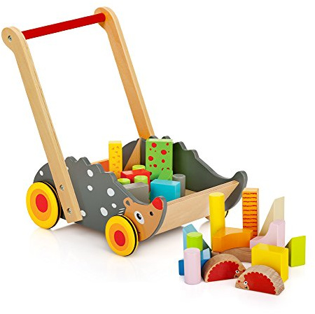 Leomark Lauflernwagen Holz Bausteine Wonder Walker Holz Lauflernhilfe Ab 1 Jahr Junge Mädchen Bunte Blöcke Gehversuchen Igeltier